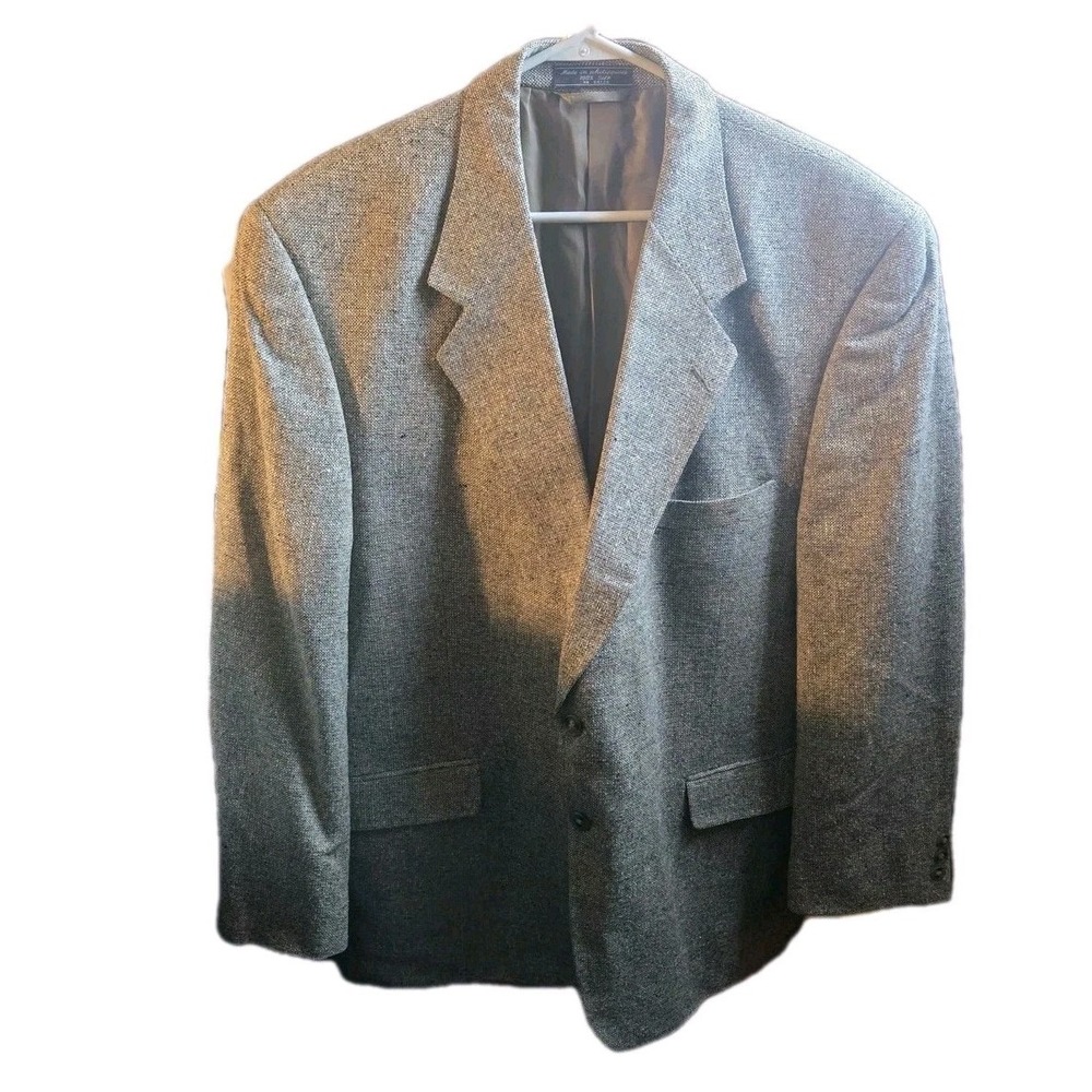 Vintage Barrington Mens Blazer Sport Coat 46R 100%‎ Silk Gray Black Tweed USA